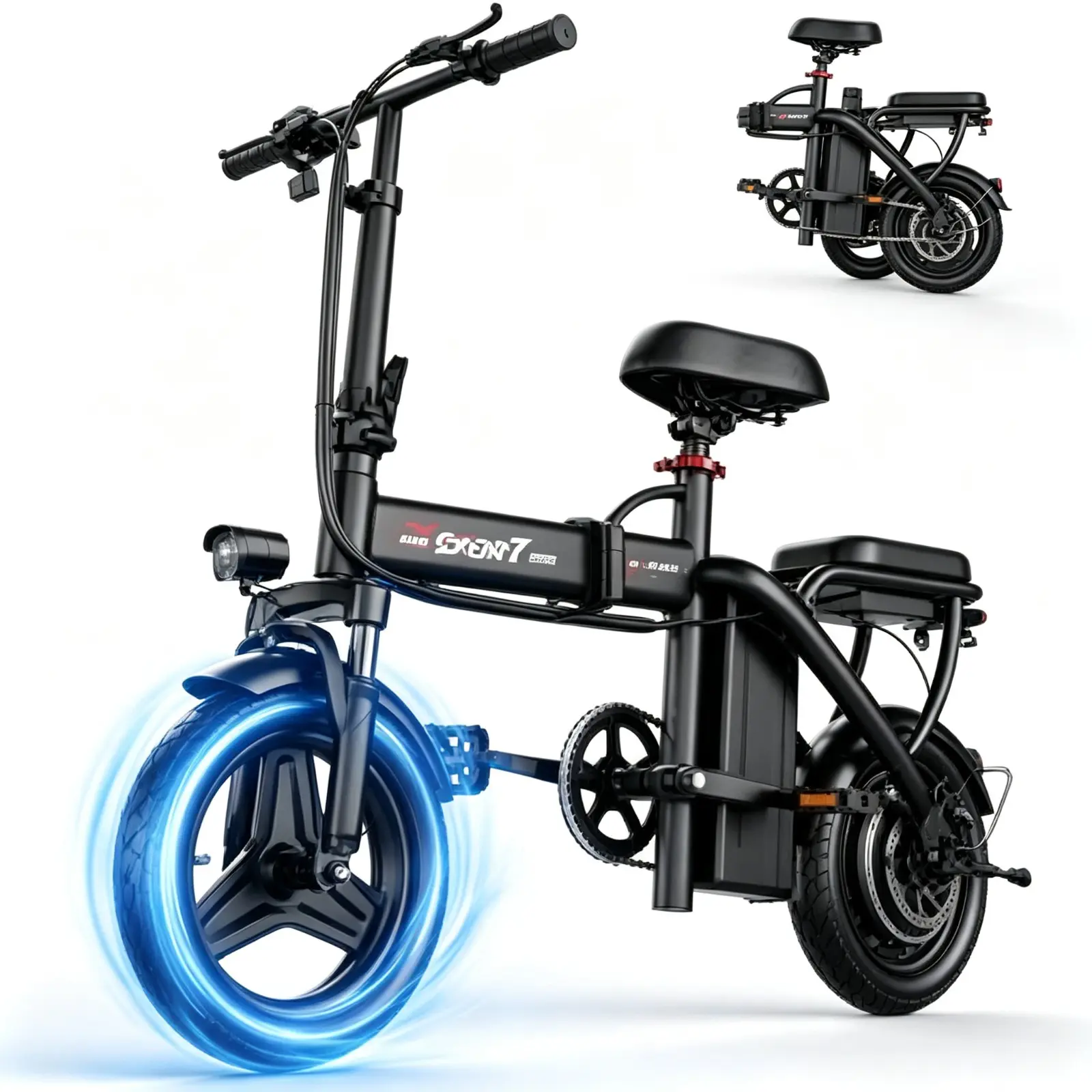 1200W Z6 Dual-Seat Lightweight Folding Commuter Bicycle for Adults & Children, 48V10Ah Battery, 20MPH Top Speed, 25Miles Range, IPX7 Waterproof, 14'' Tire Foldable Ebike, Folding Bike, Lightweight Folding Bikes