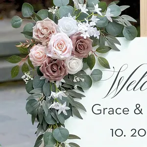 2pcs Artificial Flower Decorative Wreaths, Wedding Arch Ceremony Background Decoration, Simulated Rose Wisteria Hanging Flowers, Home Floral Decoration, Entrance Outdoor Decoration, Purple Blue Pink White arrangements Fruit Plants Ornaments