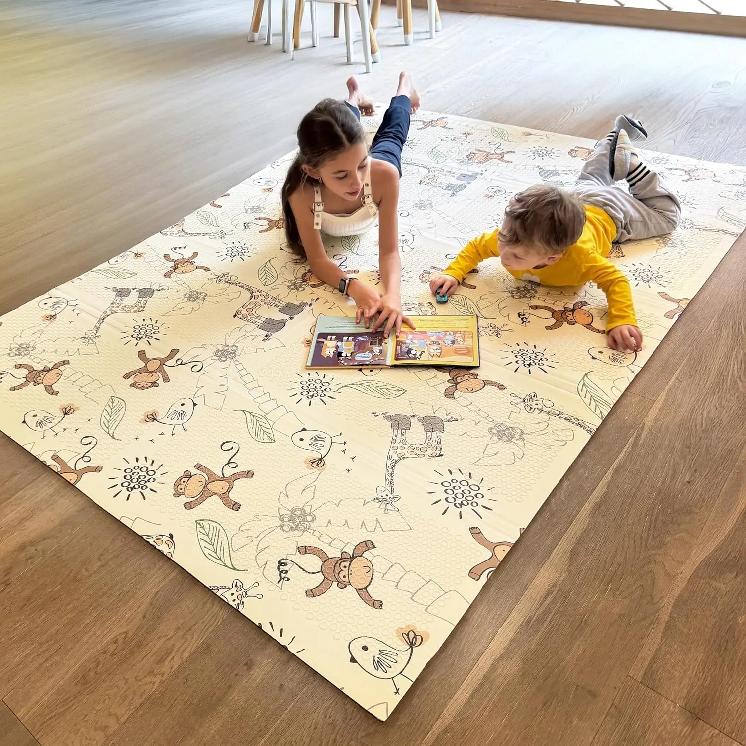Miotetto Foldable Baby Playgyms & Playmats - 78"x59" Non-Toxic Reversible Waterproof Foam Mat, Portable Compact Activity Mat for Tummy Time, Kids' Playrooms, Easy Storage & Travel