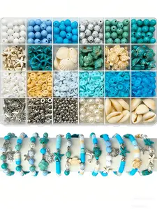 24 Grid 1200pcs Ocean Theme Acrylic Bead Set, DIY Jewelry Making Kit, Bracelet Necklace Craft Supplies, Includes Large Storage Box