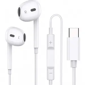 USB-C Headphones with Mic & Volume Control – HiFi Stereo Earbuds for iPhone 17/17 Pro/16/15, Samsung S25/S24/S23, Pixel 10/9, OnePlus & USB-C Phones