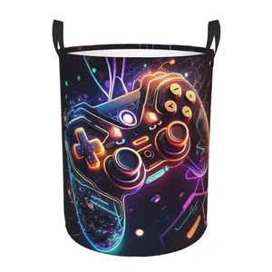  Game Controller Pattern Laundry Basket With Handles, Durable Oxford Cloth Foldable Dirty Clothes Organizer, Large Capacity Storage For Toys And Laundry, Laundry Baskets, Game Clothes Hamper, Laundry Hamper, Laundry Organizer With Handles