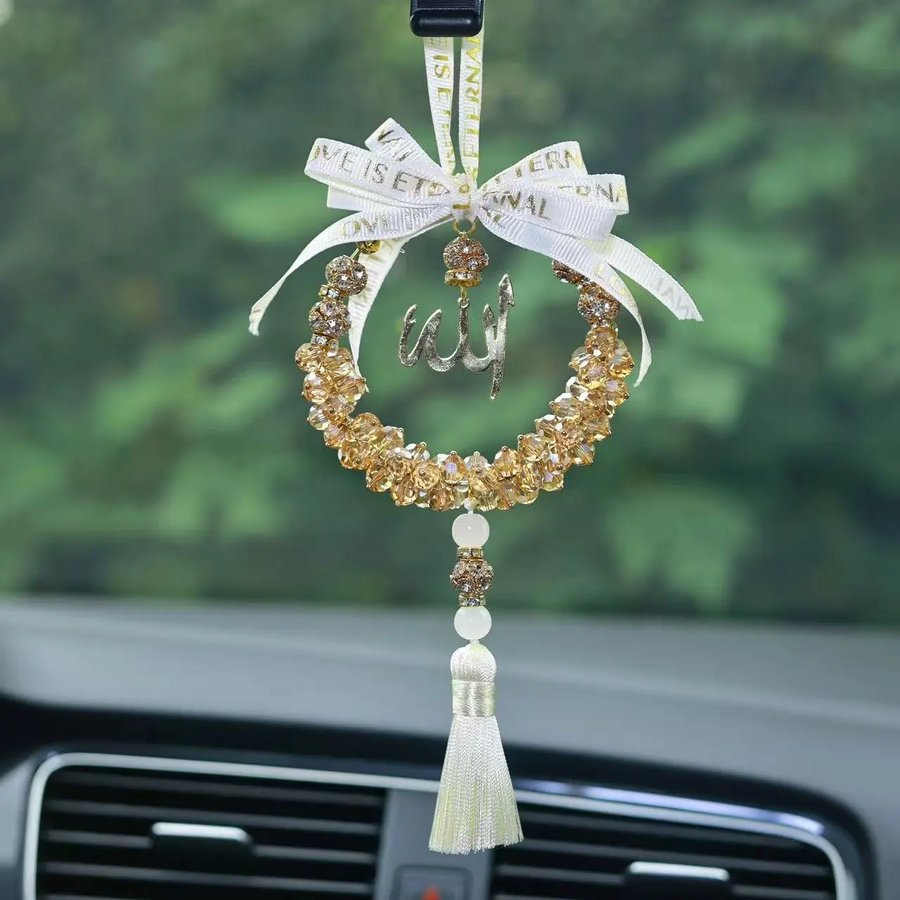 Crystal Tassel Car Ornament, Middle Eastern Fashion Arabic Style Handmade Muslim Rearview Mirror Decoration, Islamic Craft Art Gift, Car Hanging Decoration, Car Trinkets, Car Accessory, Car Decorations