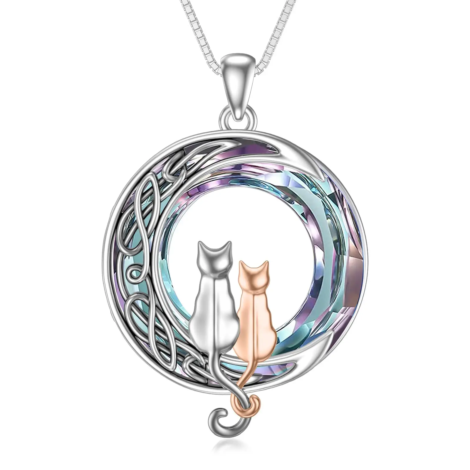 2 Cats(Silver and Rose Gold)-Purple Crystal-02-A