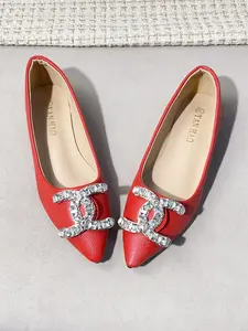Luxury Rhinestone Double C Buckle, Leopard Texture Soft Leather, Pointed Toe, Comfortable Flat Sole, Slip-On, All-Season Fashion Women's Shoes Walking Shoes Rubber Footwear