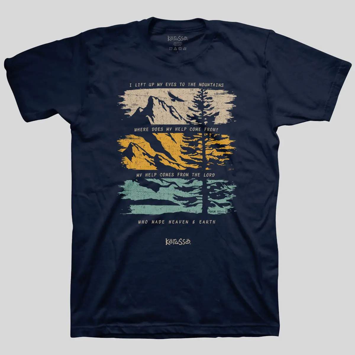 Men's Standard Kerusso Christian Cotton Short-Sleeve T-Shirt - Classic Fit, Round Neck, Hemmed Menswear Top, "I Will Lift Up My Eyes To The Hills" Biblical Quote Faith-Inspired Statement Tee, Shortsleeve