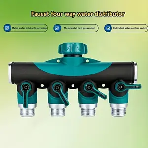 1pc 3/4 One Out Four Garden Plastic Zinc Alloy Valve, Metal Garden Distributor, Four Way Valve Pipe Fitting, Durable Gardening Accessory
