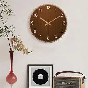 Simple Quartz Clock Wall Hanging Luxury Wall Clock Imitation Wood Grain Design Living Room Bedroom Kitchen Simple Analog Clock