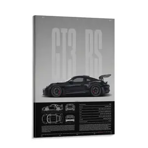 GT3 RS Sports Car Canvas Print, Modern Wall Art with Vehicle Specs, 6 Color Options, Decor for Garage, Man Cave, Bedroom, Living Room, Office, Dorm, Gaming Room, Workshop, Perfect Gift for Car Enthusiasts, Guys, Teens