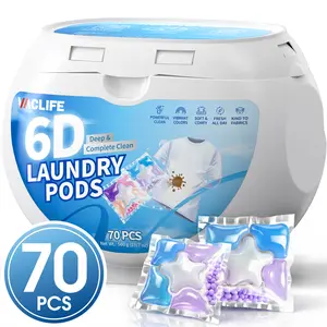VacLife Laundry Detergent Pods 70-Count Lavender Purple 6-Chamber 8X Clean Deep Stain Remover for Washing Machine 72H Long Lasting Odor Elimination & Anti-Mite