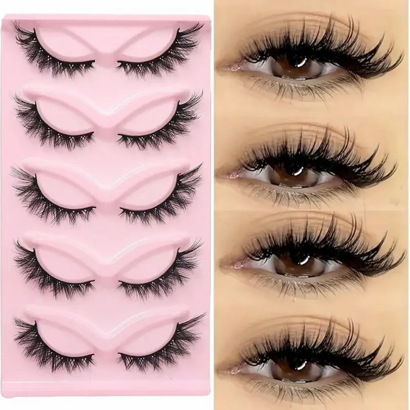 Natural Fox Eye Mink Lashes Soft Fluffy Winged False Eyelashes 5 Pairs For Eye Makeup