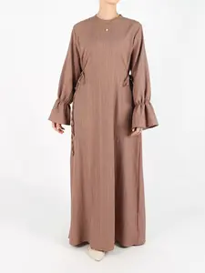 Women's Plain Tie Back Flounce Sleeve Maxi Dress, Elegant Minimalist Long Sleeve Round Neck Dress for Spring & Fall, Casual Dresses, Women's Clothing for Daily Wear, Moo Moo Dresses