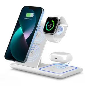 Wireless Charging Station Quick Charger Folding Phone Stand Bottom Cooling Suitable for iPhone 8-17 Pro/Pro Max/Plus Series, Iwatch 3-11, Airpods 2-4 Pro/Pro2/Pro3, Office/Bedroom/Gifts