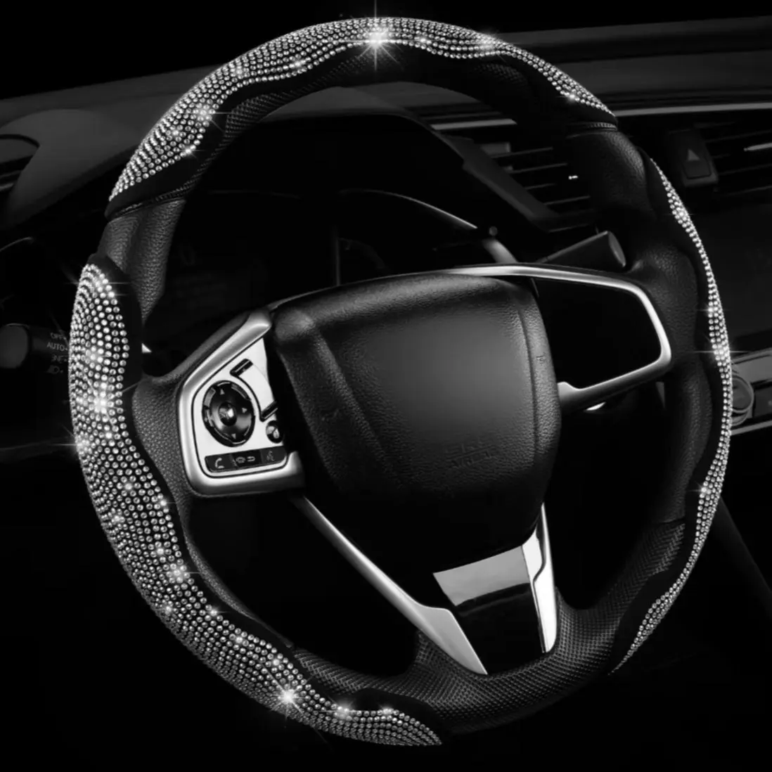 2026 New Bling Rhinestone Steering Wheel Cover, Trendy Non-Slip All Season Fits 99% US Family Cars, Ideal for Women Drivers