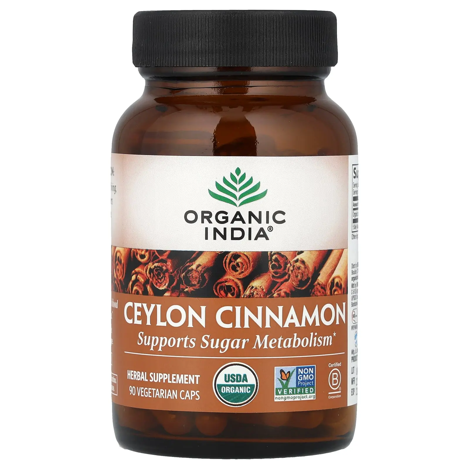 Organic India Ceylon Cinnamon, 90 Vegetarian Caps (325 mg per Capsule)