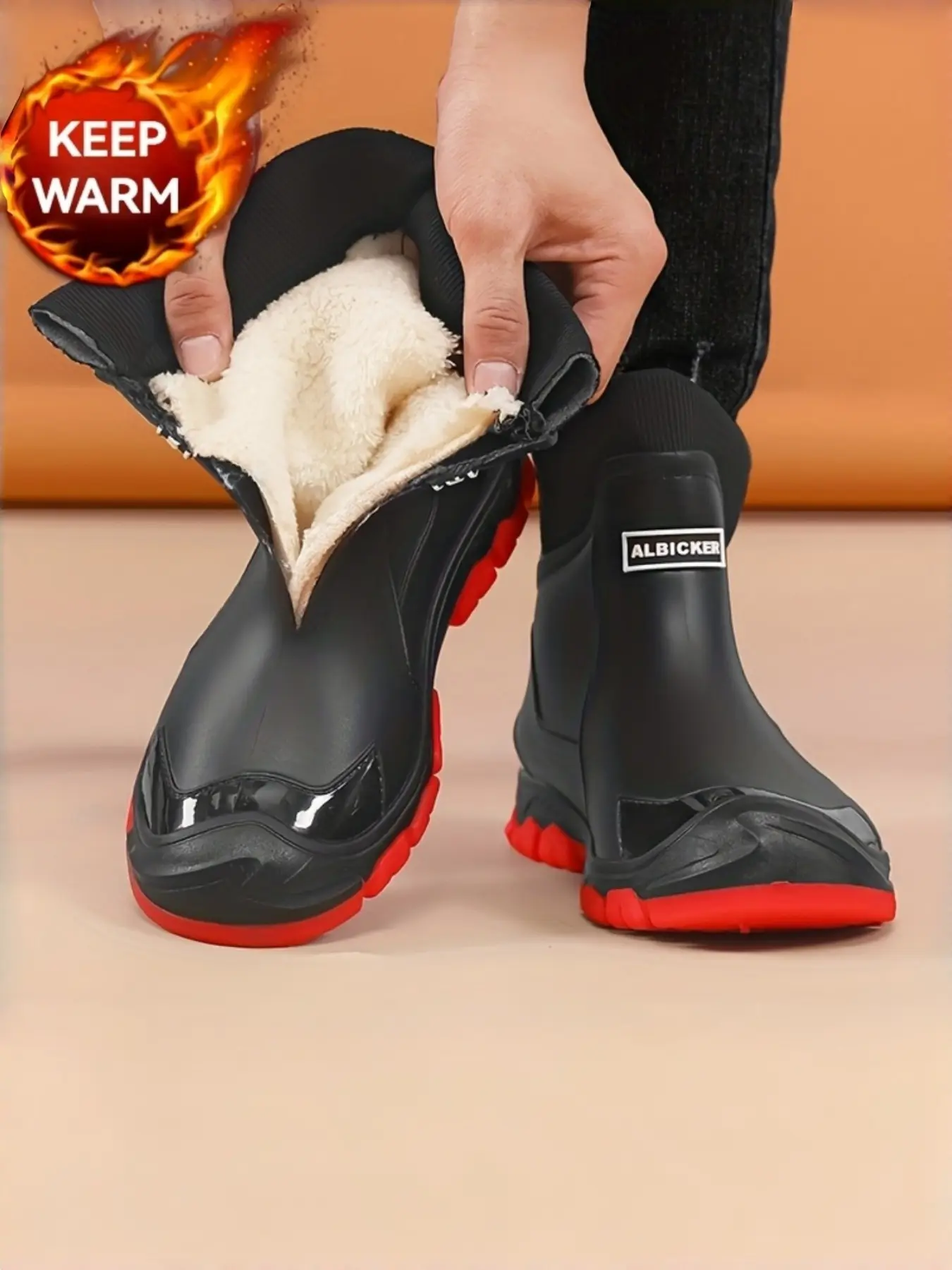 Women's Large Size Warm Durable Rain Boots Short PVC Outdoor Water Shoes Kitchen Work Waterproof Ankle Boots Fishing Car Wash Shoes Pull On Boots Round Toe Boot Waterproof Footwear