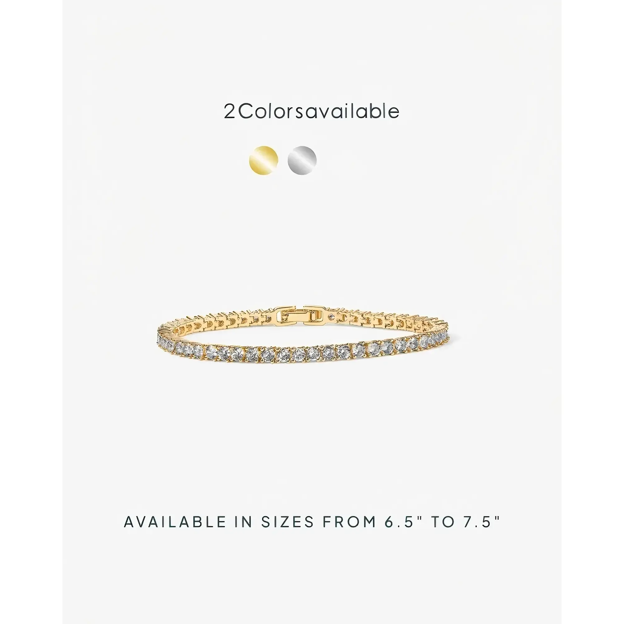 14K Gold Plated 3mm Cubic Zirconia Classic Tennis Bracelet - Hypoallergenic Gold Bracelets for Women - Size 6.5-7.5 Inch - Simulated Diamond Tennis Bracelets
