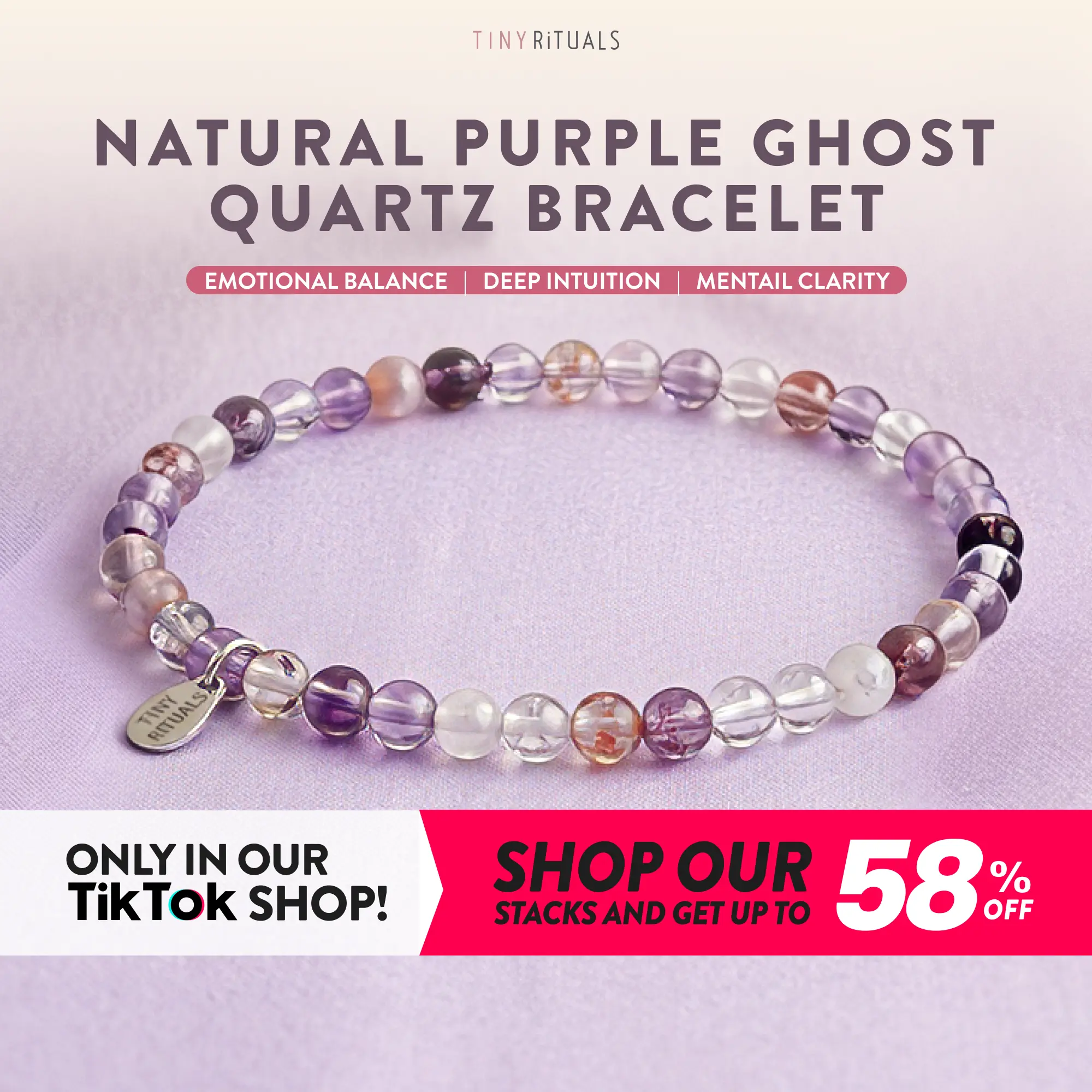 TINY RiTUALS Purple Ghost Amethyst Quartz Energy Bracelet