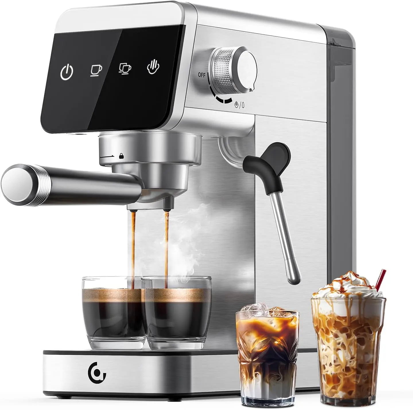 AMZCHEF Semi-Automatic Espresso & Cappuccino Machine - 20Bar Pressure System, Modern LED Touchscreen, Compact Silver Coffee Maker for Home Users (Ideal for Gifting)