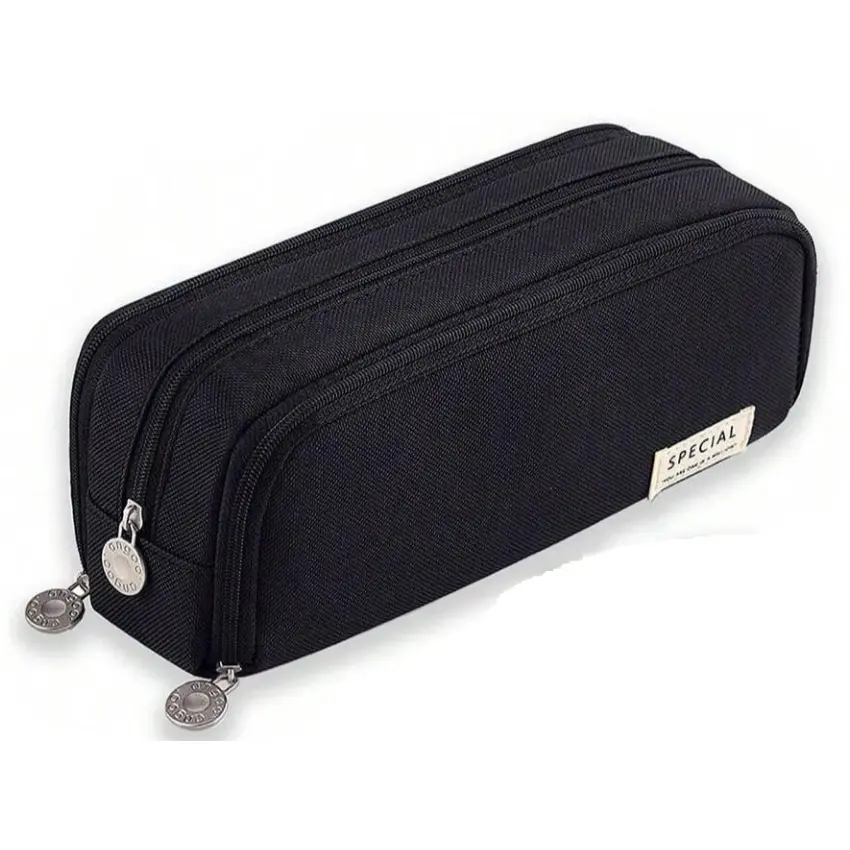 1pc Large Capacity Pencil Case 3 Compartment Pouch Pen Bag for School Supplies, Office Supplies, Stationery Supplies, Classroom Supplies, Black,Pink,Purple,Navy Blue,Green