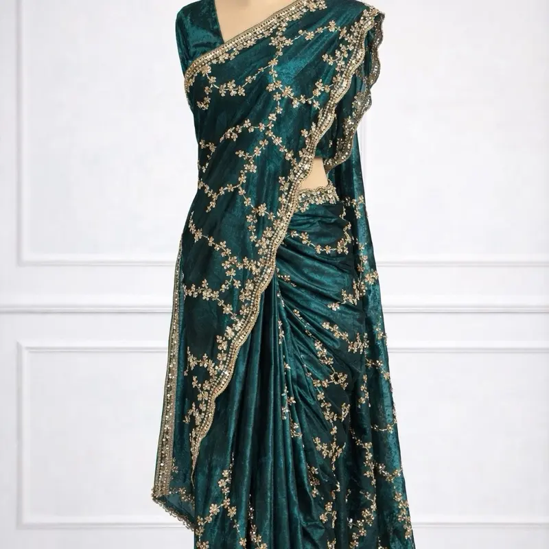 Organza Silk Bridal Gold Sequence Saree