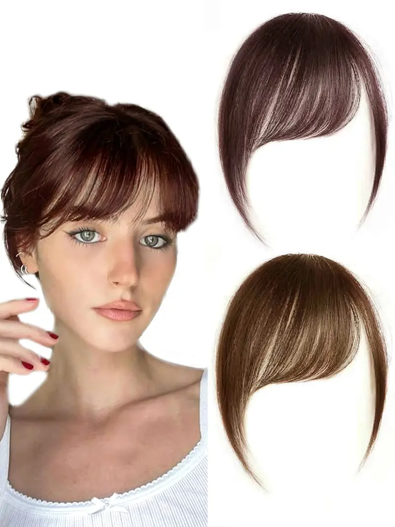 9 Inch Bangs Hairpiece, French Side Swept Bangs Clip-In Straight Synthetic Hair, Natural Invisible Air Bangs for Daily Wear