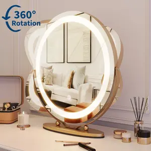 Round LED Vanity Mirror with Smart Touch Control – 19 Inch, 3-Color Dimmable Lighting, 360° Rotatable, Large Lighted Makeup Mirror for Bedroom, Living Room, Bathroom, Tabletop or Wall Mounted