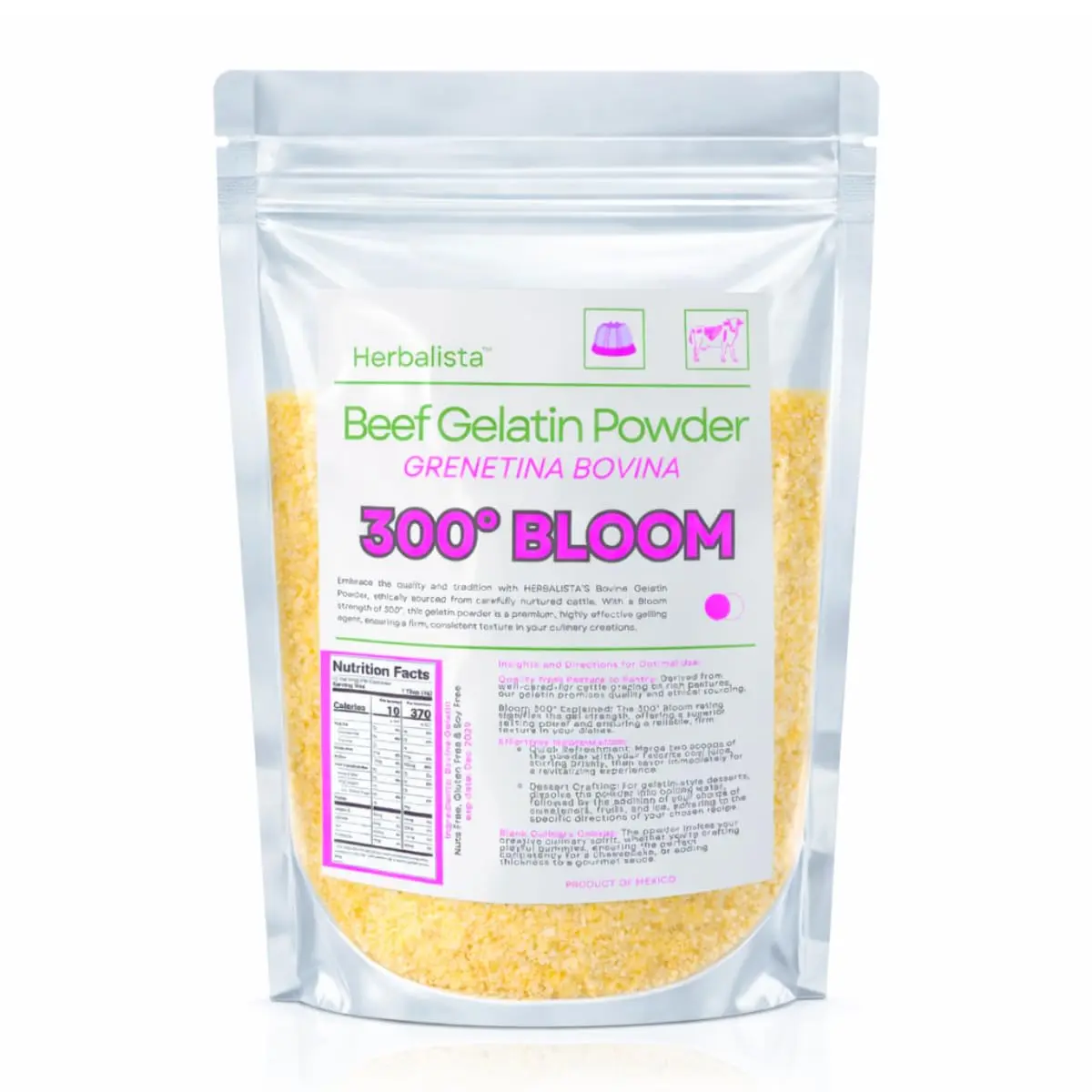 Beef Gelatin Powder 300 Bloom | High Strength Unflavored Gelatin for Firm Gels, Gummies, Desserts & Culinary Use