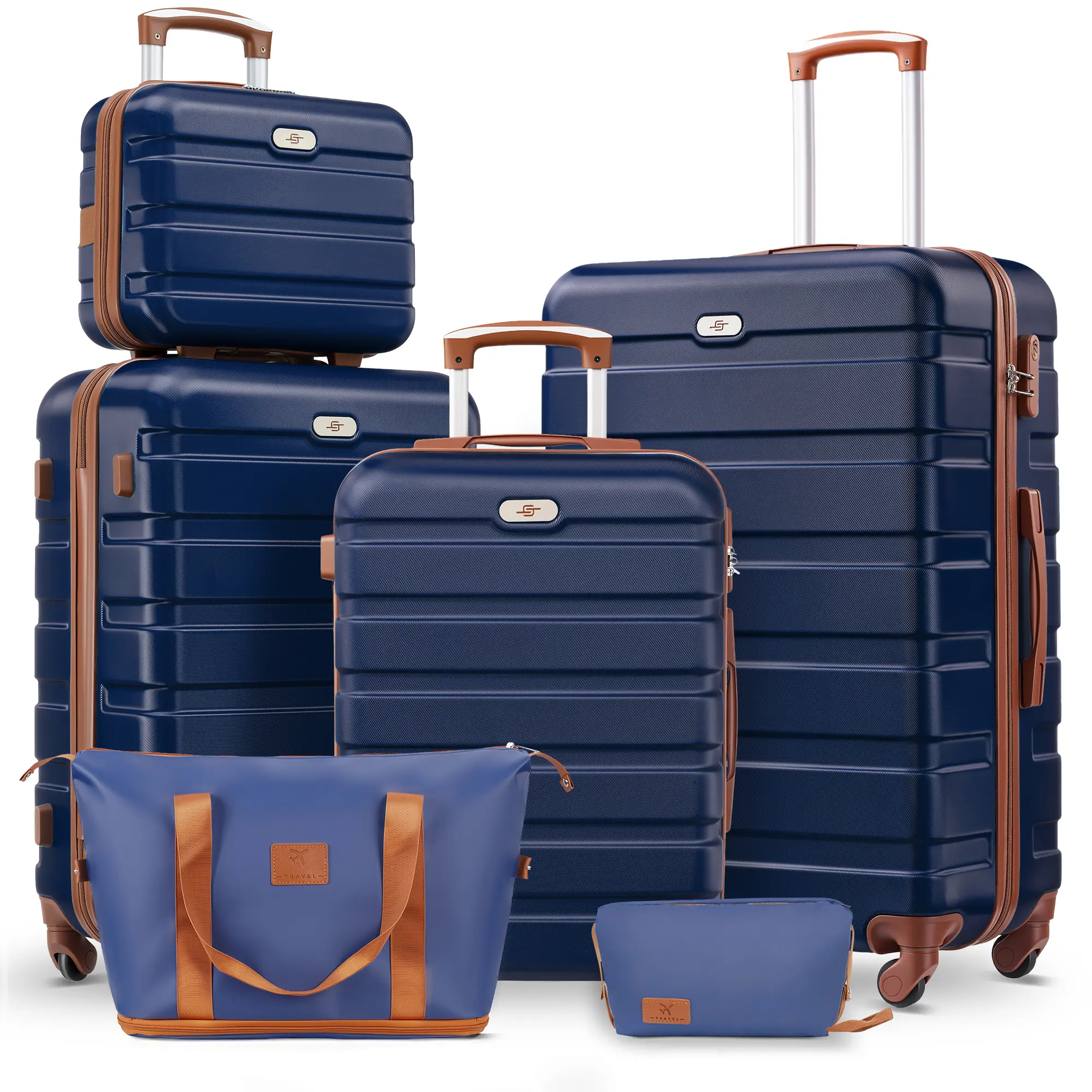 4/6 Piece ABS Hardside Luggage Set, Suitcases with Spinner Wheels, Expandable Duffel Bag Makeup Pouch,Makeup Case Lightweight Durable Travel Suitcase for Vacation ,Business Trips,Back to School