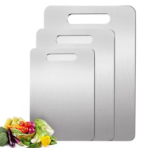 Stainless Steel Cutting Board, Cooking Cutting Board, 3 PCS Metal Cutting Boards for Kitchen, 304 Stainless Non Stick Chopping Cutting Board for Meat Fruit & Vegetable, Dishwasher Safe
