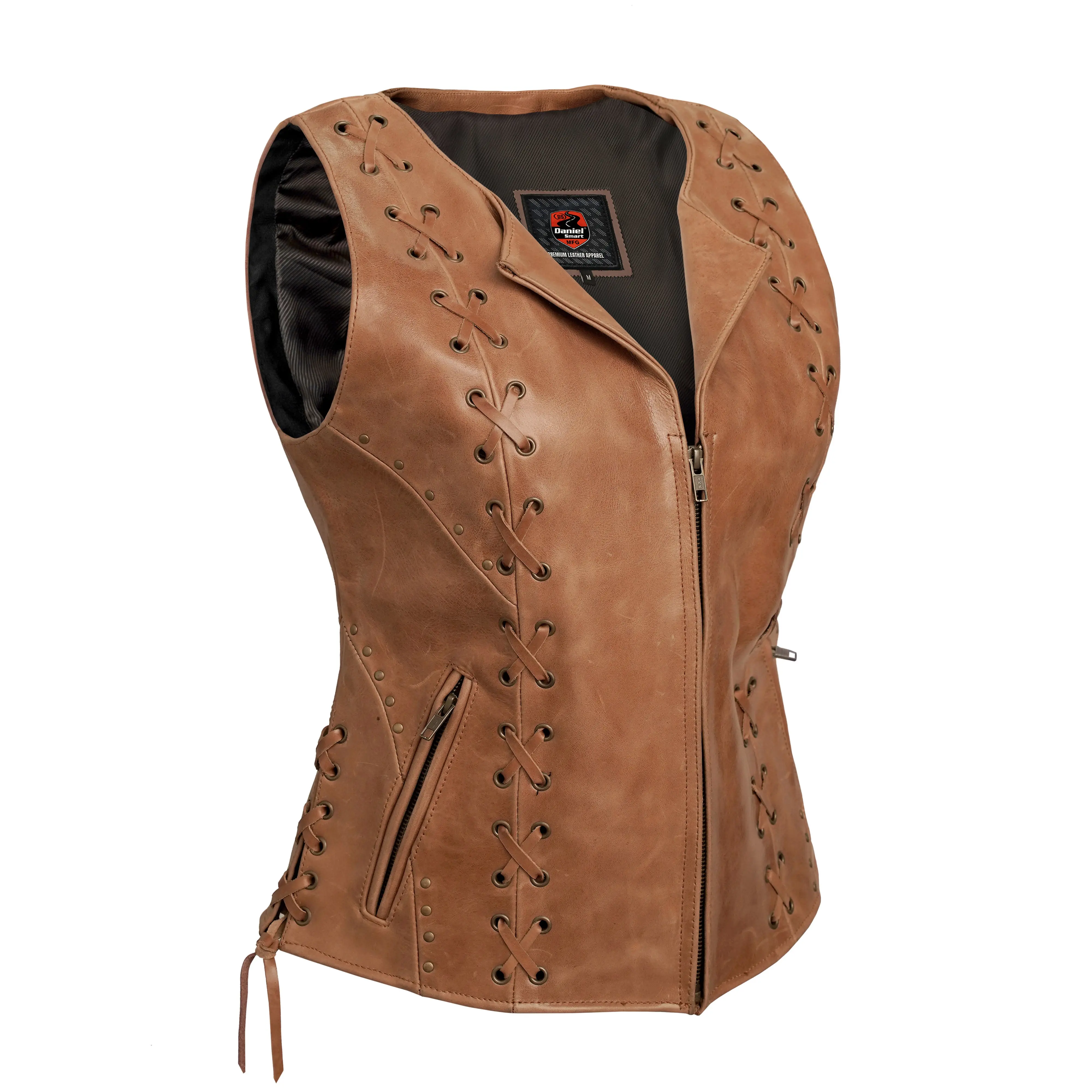 Furiosa Women's Leather Motorcycle Vest, Laced Riding Vest, Bike Style Protective Gear for Female Motorcyclists, Laced Riding Vests, Bike Style Vests