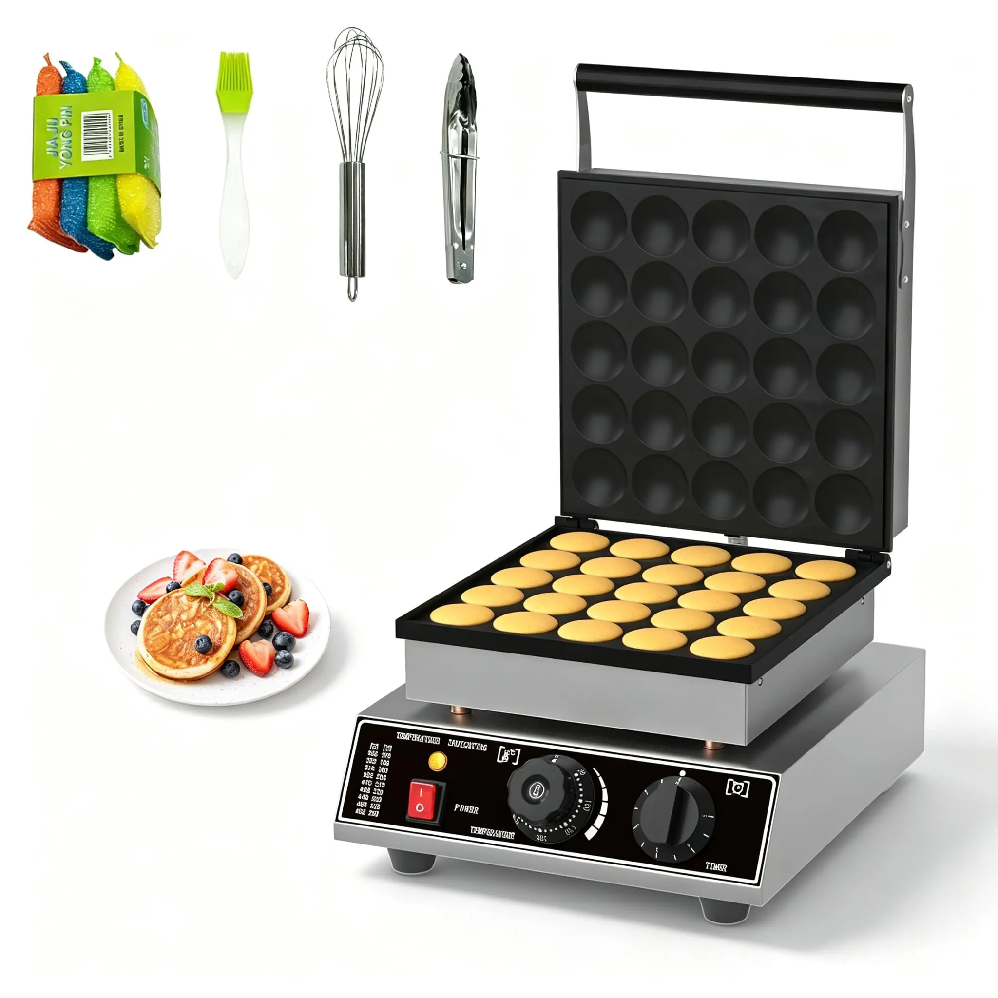 Garvee Mini Dutch Pancake Maker 1750W Stainless Steel Electric Poffertjes Grill with Nonstick Surface, Precise Time & Temperature Control, Even Heating for Home, Kitchen, Bakery, Snack Bar, and Restaurants