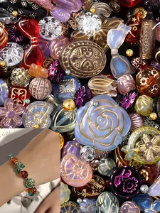 Vintage Baroque Style Acrylic Beads with Holes, Mixed Colors, Perfect for DIY Jewelry Making Bracelets & Necklaces, Retro Design, Beading Accessories