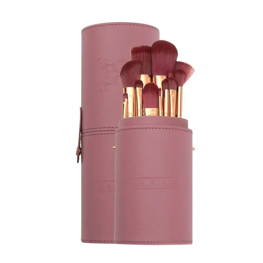 F.A.R.A.H® MAKE IT MAUVE BRUSH KIT | 12-Piece Vegan Makeup Brush Set with Snap Case | Flawless Finish | All-in-One Set for Face & Eye | Precision Application | Travel-Ready | 100% Vegan & Cruelty-Free
