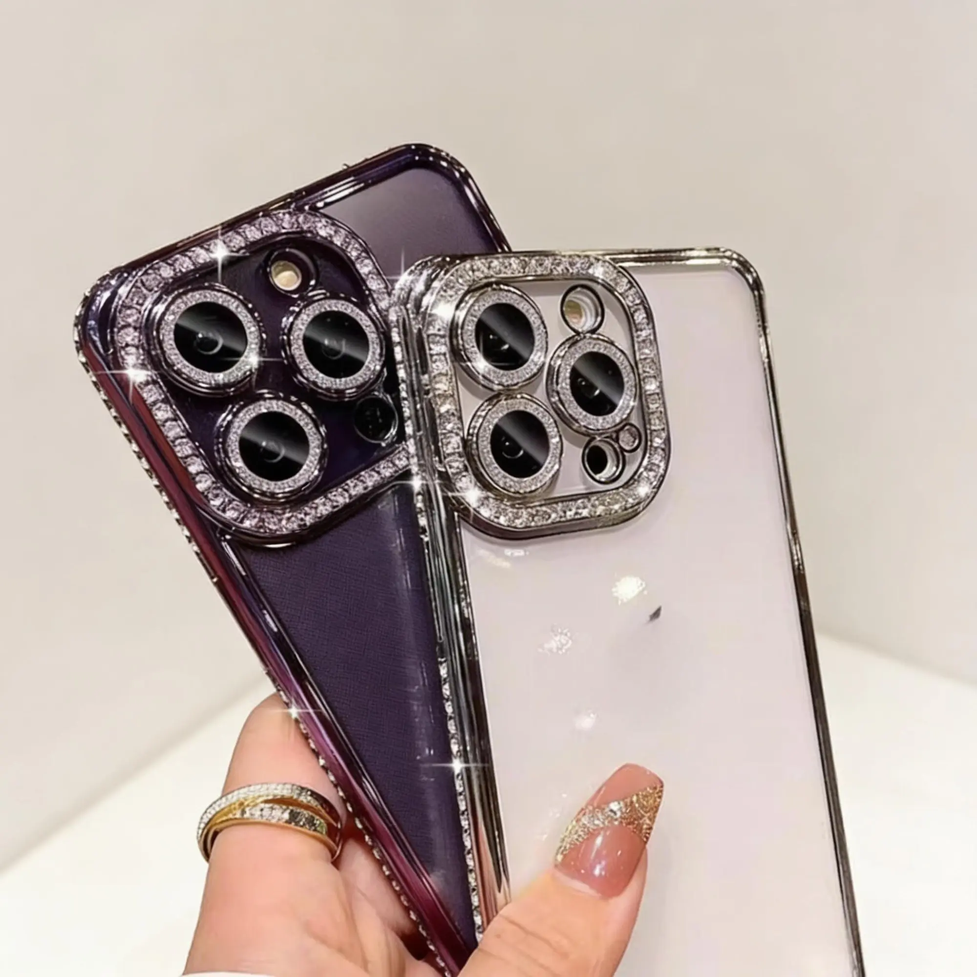 Luxury Diamond Plating Phone Case for iPhone 17 16 15 14 13 12 Pro ProMax PLUS Air Shockproof Protective Cover Anti-Scratch Slim Transparent Anti-Yellowing Lens Protection, Smartphone, Handheld, Cellphone