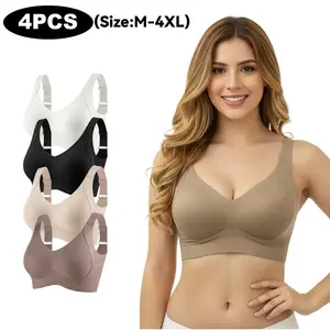 Women's Seamless Wire-Free Push-Up Jelly Bras, Everyday T-Shirt Bralette, High-Stretch Adjustable Comfort Underwear for Sleep, Sizes M-4XL