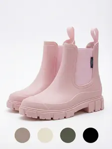 Women's Stylish Waterproof Chelsea Rain Boots - Non-Slip Rubber Casual Ankle Boots for Students & Outdoor Activities, Multiple Colors, Pull On Boots, Waterproof Footwear