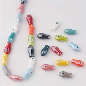 [30pcs Retro Fish Beads] 30pcs Glossy Retro Ceramic Fish Beads Charms | Multi-Color Spacer Beads with Black Eyes for DIY Jewelry Making, Bracelets, Necklaces & Craft Projects