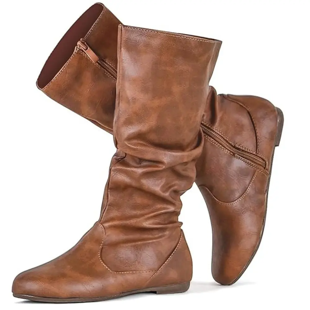 Women's Slouchy Mid Calf Boots Zip up Low Heel Boots Women's Slouchy Mid Calf Boots Zip up Low Heel Boots