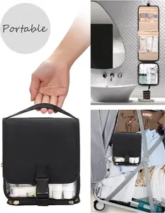 Relavel Travel Toiletry Bag for women with Detachable TSA Approved Toiletry Bag, Compact Hanging toiletry bag with Small Carry On 3-1-1 Clear Waterproof Travel Bags for Toiletries (M Black, A Small) travel toiletry bag zipper  toiletry bags