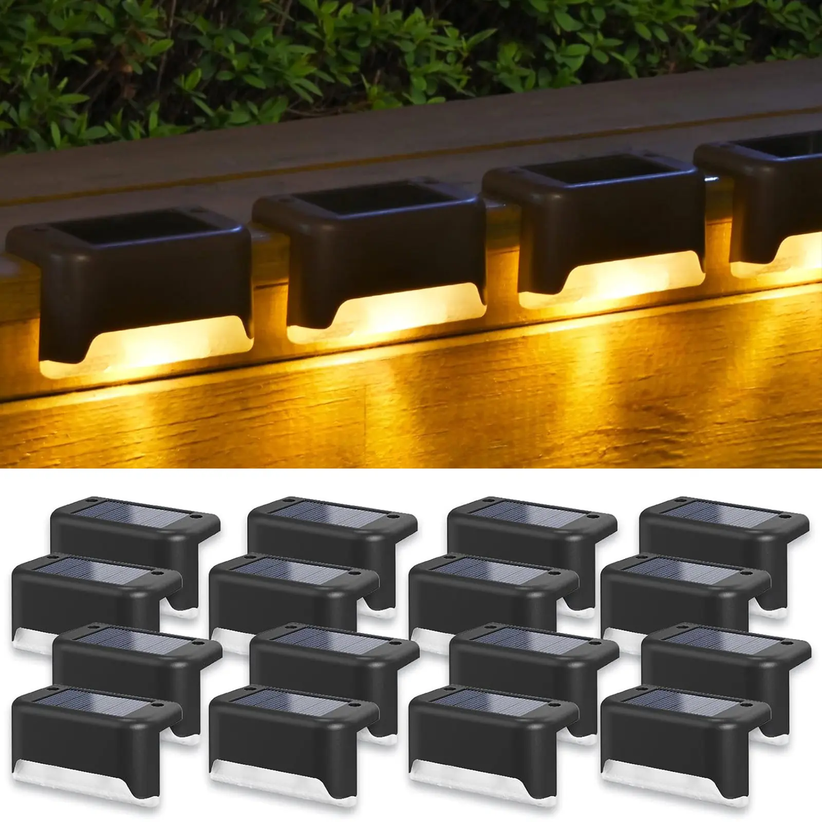 BORNERWHITE 16pack Solar Deck Lights Solar Pool Lights Waterproof Led outdoor Decorations Solar Step Lights for Outdoor Stairs,Fence,Patio,Yard，Step Garden and Pathway