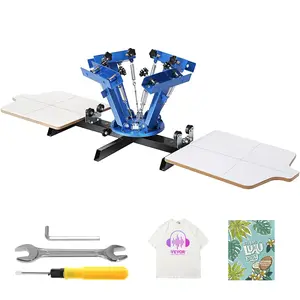 fathersdaygift VEVOR Screen Printing Machine, 4 Color 2 Station, 360 Rotable Silk Screen Printing Press, 21.2x 17.7in/ 54x 45cm Screen Printing Press, Dual-layer Positioning Pallet for DIY T-shirt Printing