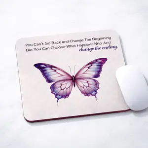 Inspirational Butterfly Mouse Pad by Licensed Therapist Square Shape Soft Fabric Top Durable Rubber Back Non-Slip Base Motivational Quote for Daily Inspiration