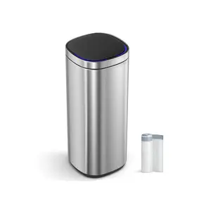 SONGMICS Motion Sensor Trash Can, 13 Gallon Automatic Kitchen Garbage Can, Multi-Colored Indicator Lights, Ozone Odor Control, Stay-Open Lid,  Stainless Steel