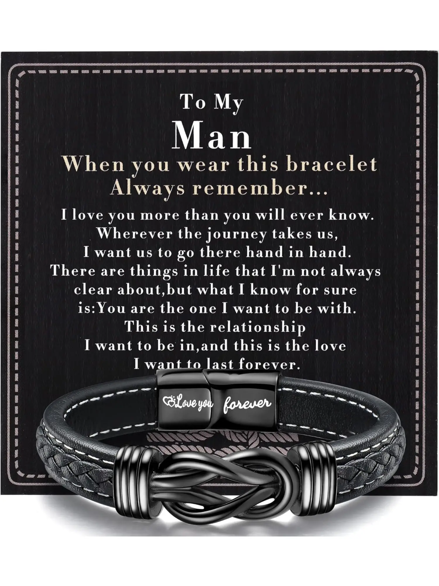1 Pc Mens Bracelet To My Man Leather Bracelet Gift for Him Love You Forever Remember Mens Husband Boyfriend Couple Relationship Valentines Day Birthday Gift