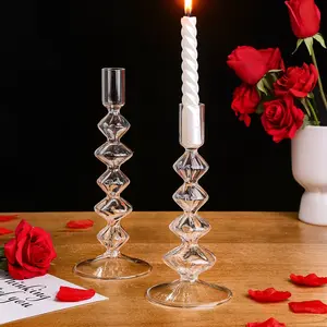 Elegant Glass Candle Holder, Colorful Transparent Design, Perfect for Home Decor, Weddings & Parties, Desktop Decoration Accessory, Candle Stand, Vintage Candle Stand