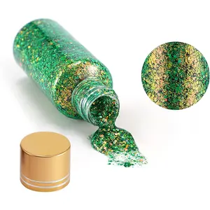 Green Body Glitter Gel, Mermaid Sequins Face Glitter Makeup for Body, Hair, Face, Nail, Eyeshadow, Long Lasting Waterproof Makeup Accessories for St. Patrick's Day, 1oz (Laser Green)