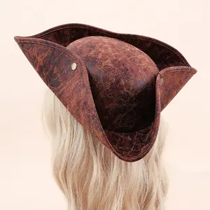Classic Triangle Pirate Hat, Vintage Worn Texture, Soft Comfort, Colonial Style, Halloween, Role Play, Carnival, Theater, Adult Steam Punk, Party Accessories