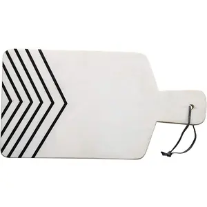 Marble Cheese Charcuterie Cutting Board with Rope Tie - White with Black Chevron - 17-in