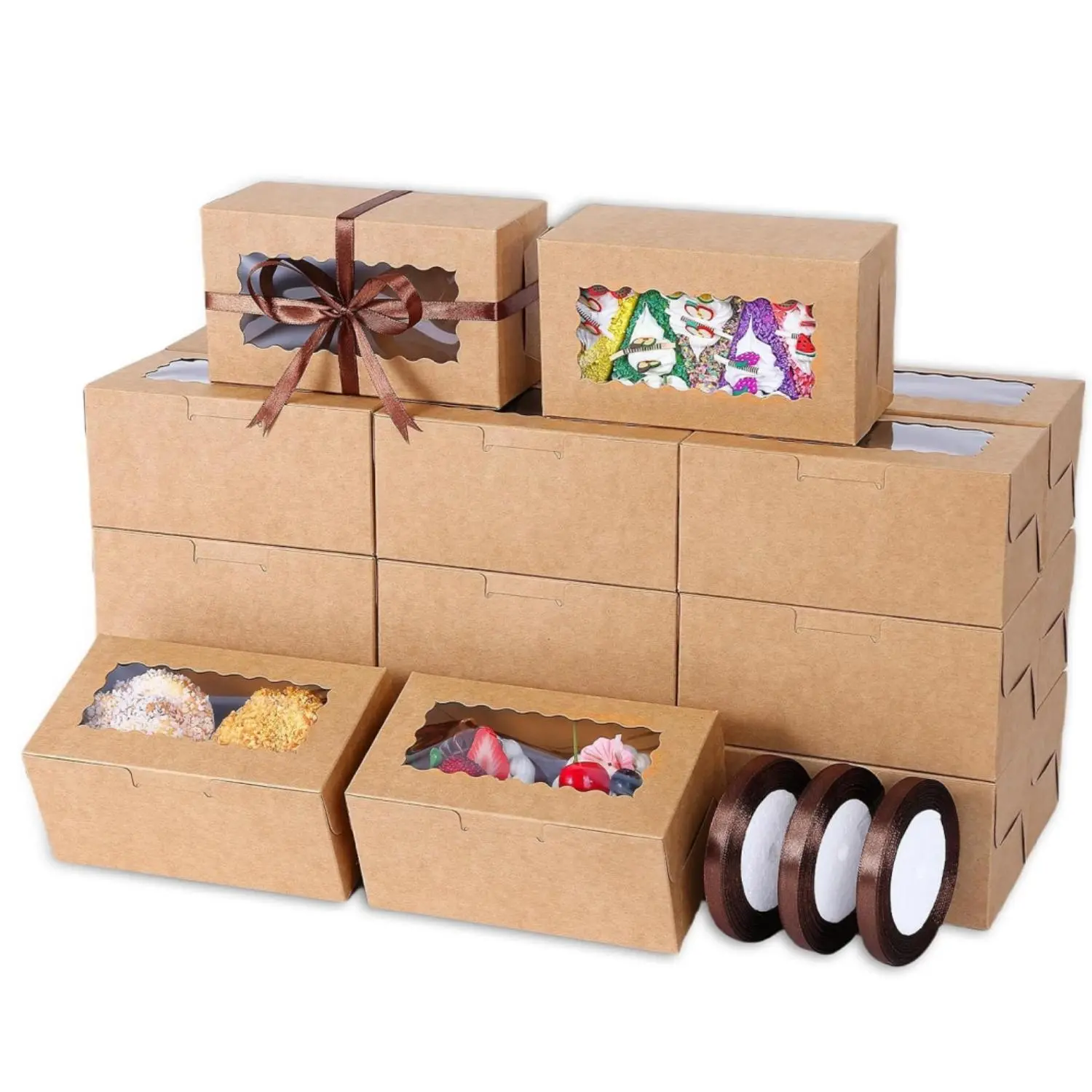 65-Pack Cookie Boxes with Window – 6.29x3.54x2.95 Inch Pre-Shaped Pastry & Bakery Boxes, Ready to Use for Cookies, Cupcakes, Donuts & Pastries – Holiday Gift Packaging & Home Baking Supplies